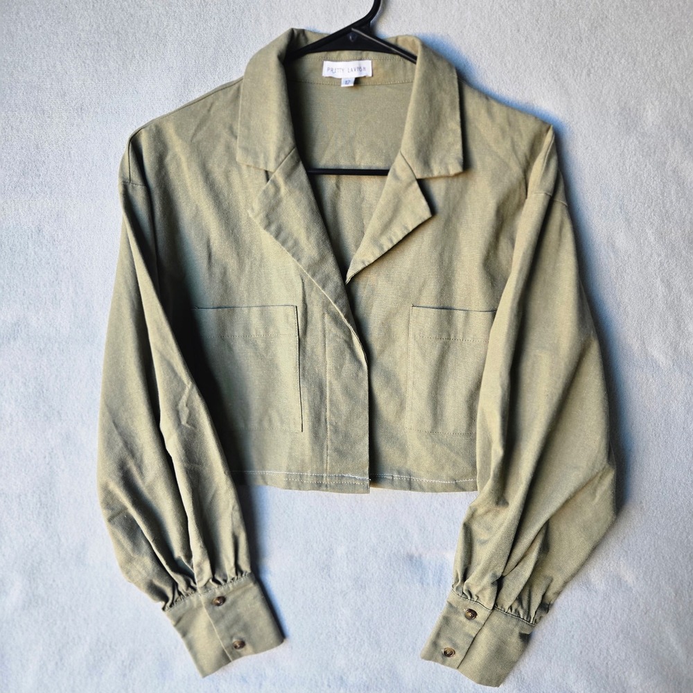 Pretty Lavish Olive Green Linen Blend Cropped Shirt and Shorts Set Size 10‎